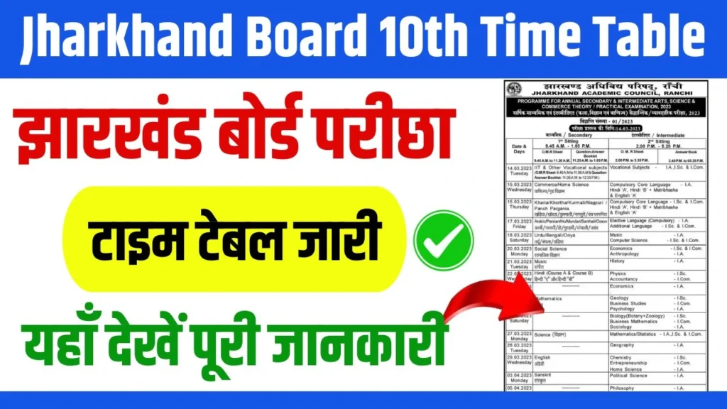 Jharkhand Board 10th Time Table 